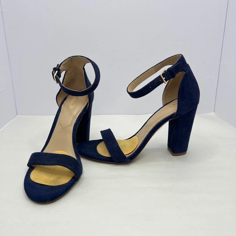 ALDO Navy Blue Heeled Sandals Womens Size 6 Suede Ankle Strap Elegant‎ Dressy